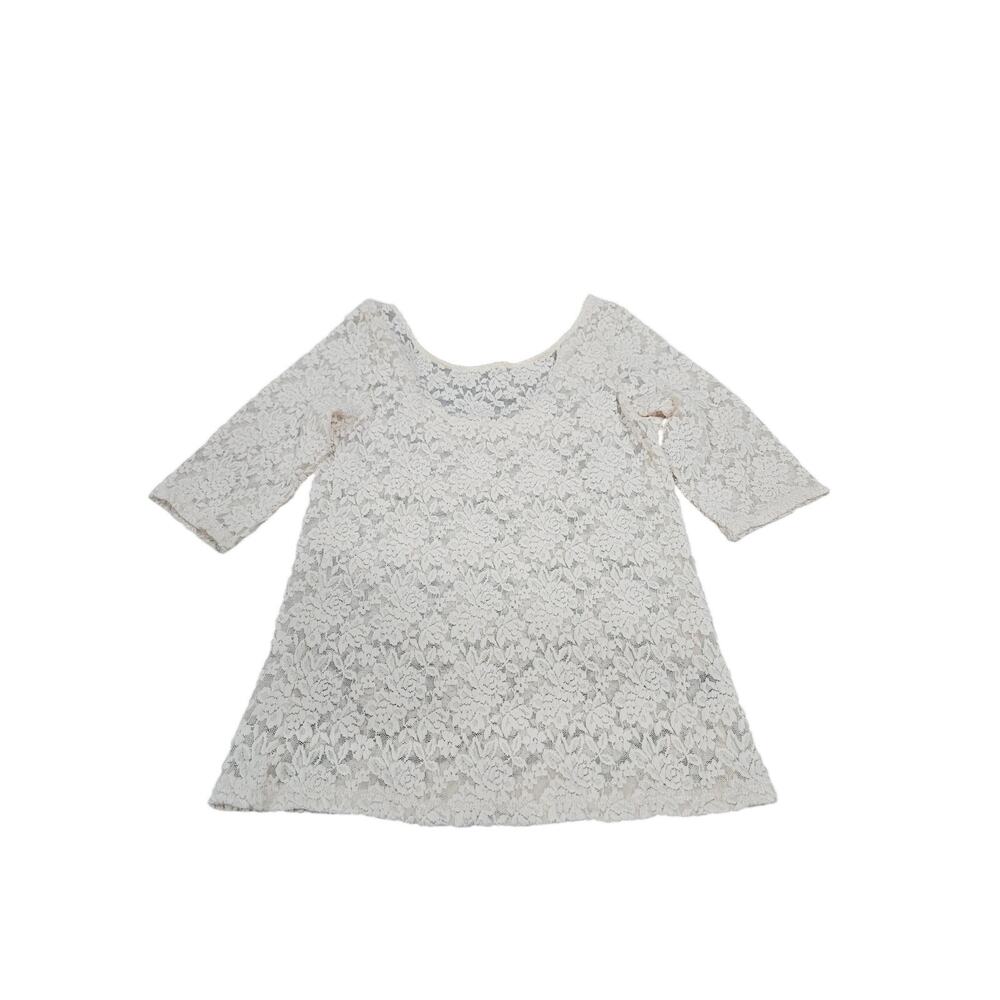Forever 21 Lace Blouse L Ivory Sheer Black Bow Back Coquette Y2K Romantic Top